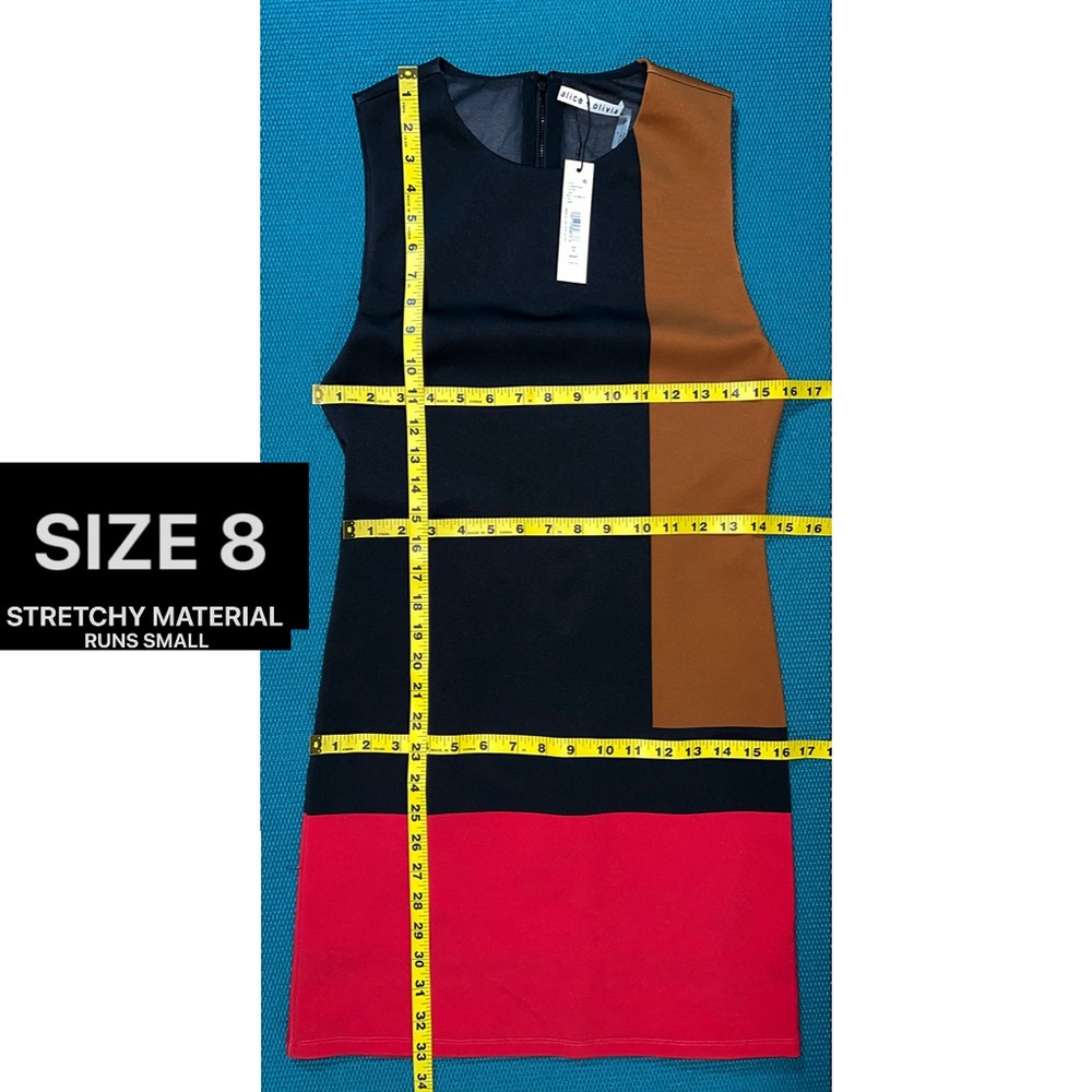 Alice + Olivia Wynell Black Red Brown Multicolored Colorblock Fitted Mini Dress - Picture 11 of 16